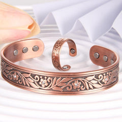 Copper Magnetic Bracelets with Flower Links and Magnets