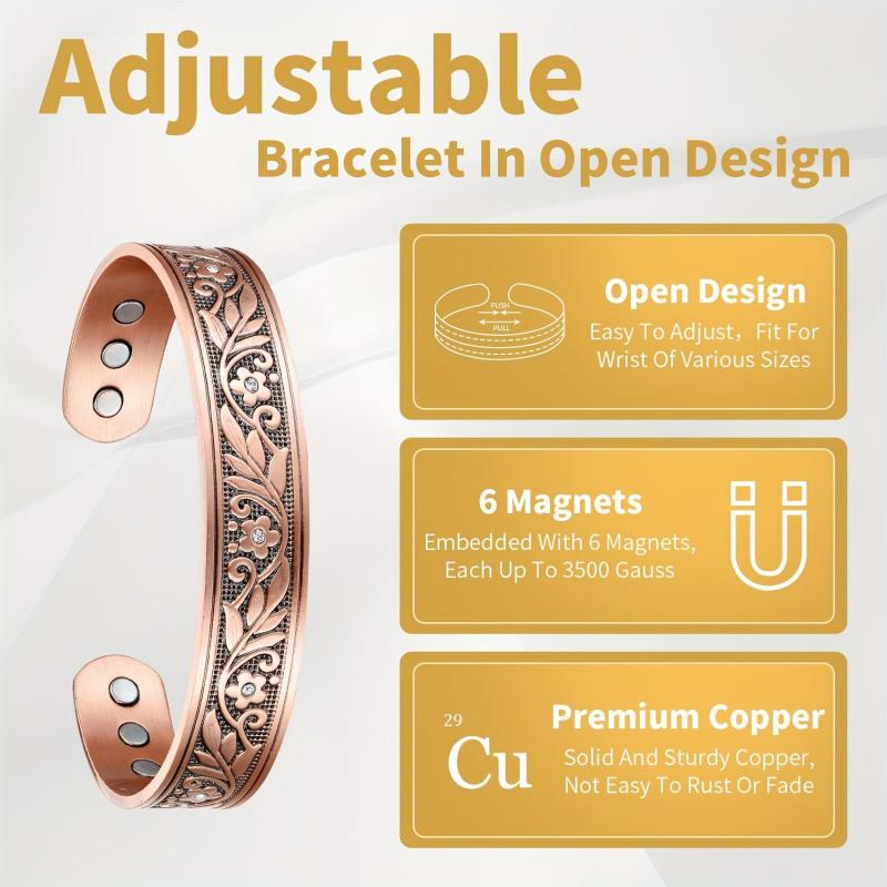 Copper Magnetic Bracelets with Flower Links and Magnets