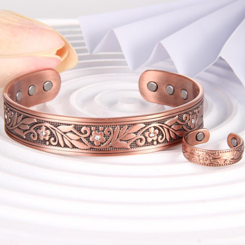 Copper Magnetic Bracelets with Flower Links and Magnets
