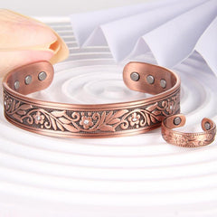 Copper Magnetic Bracelets with Flower Links and Magnets