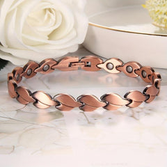 Copper Bracelet For Women - Solid Copper Magnetic Leaf Shape Link Jewelry