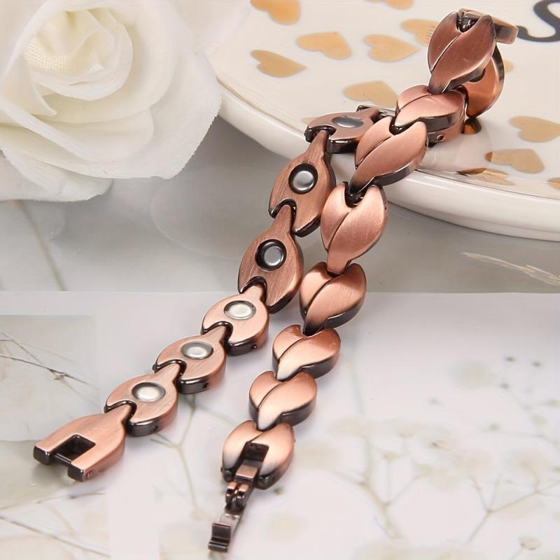 Copper Bracelet For Women - Solid Copper Magnetic Leaf Shape Link Jewelry