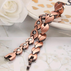 Copper Bracelet For Women - Solid Copper Magnetic Leaf Shape Link Jewelry