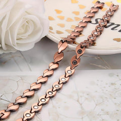 Copper Bracelet For Women - Solid Copper Magnetic Leaf Shape Link Jewelry