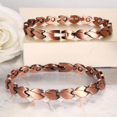 Copper Bracelet For Women - Solid Copper Magnetic Leaf Shape Link Jewelry