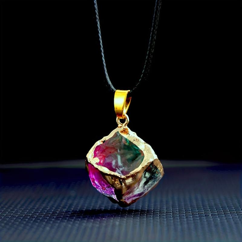 Stained Glass Square Necklace Crystals Meditation Reiki Energy Pendant