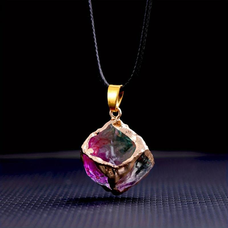 Stained Glass Square Necklace Crystals Meditation Reiki Energy Pendant