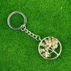 Natural Crystal Tree Of Life Keychain Raw Stone Woven Pendant