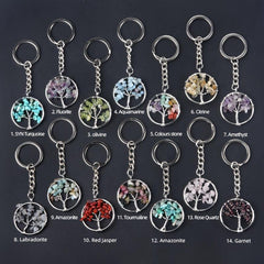 Natural Crystal Tree Of Life Keychain Raw Stone Woven Pendant