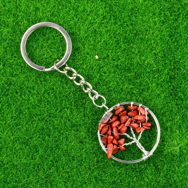 Natural Crystal Tree Of Life Keychain Raw Stone Woven Pendant