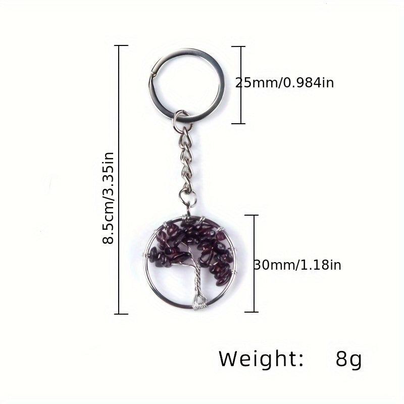 Natural Crystal Tree Of Life Keychain Raw Stone Woven Pendant