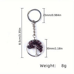 Natural Crystal Tree Of Life Keychain Raw Stone Woven Pendant