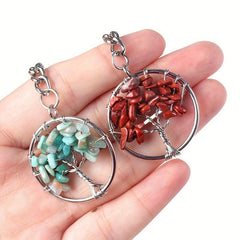 Natural Crystal Tree Of Life Keychain Raw Stone Woven Pendant