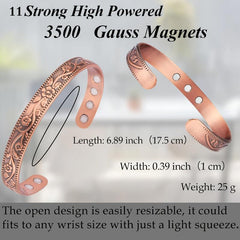Women's Copper Magnetic Bracelet Flower Rose Golden Adjustable Size