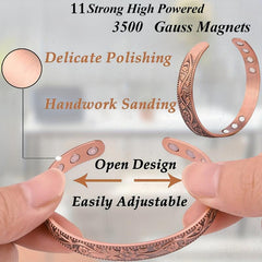 Women's Copper Magnetic Bracelet Flower Rose Golden Adjustable Size