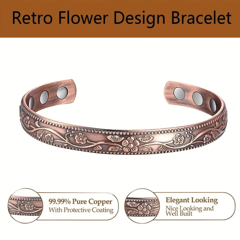 Women's Copper Magnetic Bracelet Flower Rose Golden Adjustable Size