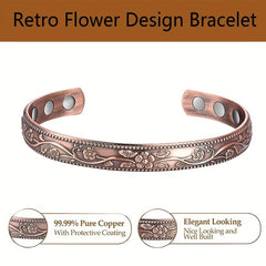 Women's Copper Magnetic Bracelet Flower Rose Golden Adjustable Size