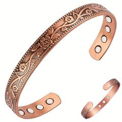 Women's Copper Magnetic Bracelet Flower Rose Golden Adjustable Size