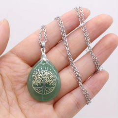 Life Tree Water Drop Crystal Pendant Necklace