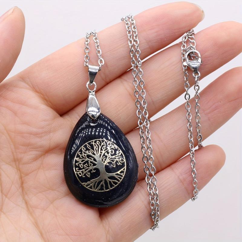 Life Tree Water Drop Crystal Pendant Necklace