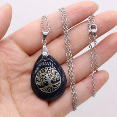 Life Tree Water Drop Crystal Pendant Necklace