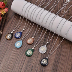 Life Tree Water Drop Crystal Pendant Necklace