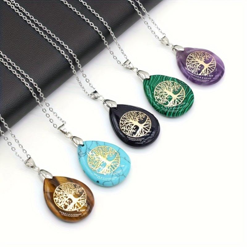 Life Tree Water Drop Crystal Pendant Necklace