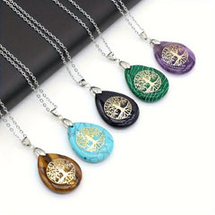 Life Tree Water Drop Crystal Pendant Necklace