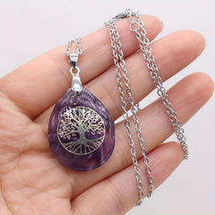 Life Tree Water Drop Crystal Pendant Necklace