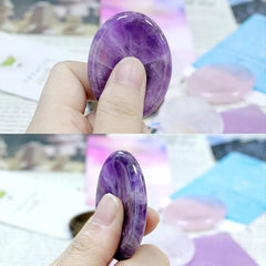 2PCS Tiger's Eye Amethyst Thumb Stones Oval Shaped Crystal