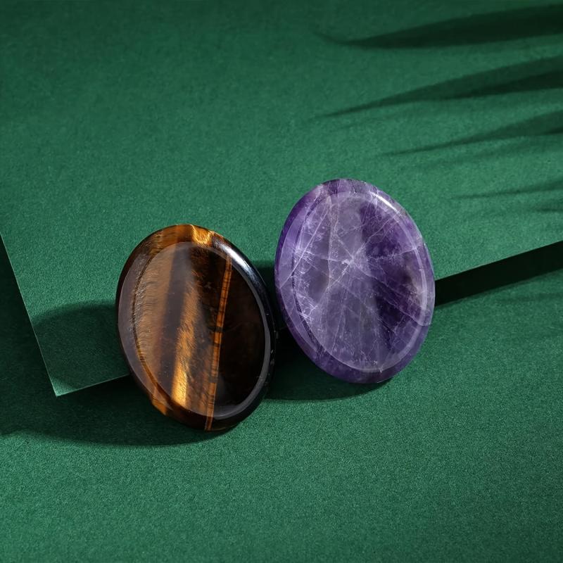 2PCS Tiger's Eye Amethyst Thumb Stones Oval Shaped Crystal