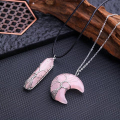 Rose Quartz Necklace Healing Crystal Pendant Adjustable Energy Jewelry