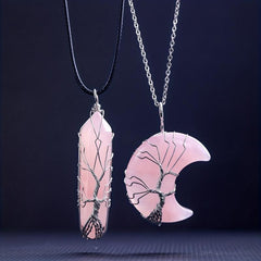 Rose Quartz Necklace Healing Crystal Pendant Adjustable Energy Jewelry
