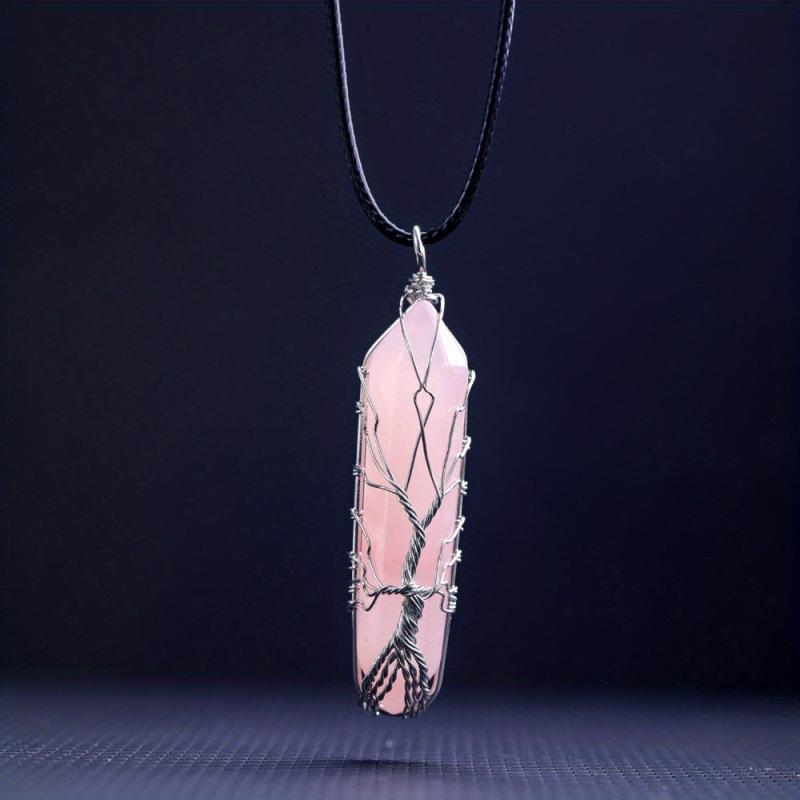 Rose Quartz Necklace Healing Crystal Pendant Adjustable Energy Jewelry