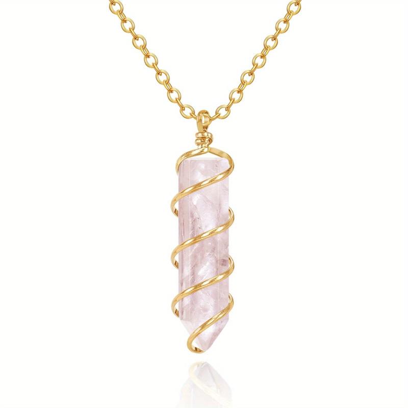 Rose Quartz Hexagonal Stone Pendant Necklace