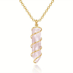 Rose Quartz Hexagonal Stone Pendant Necklace