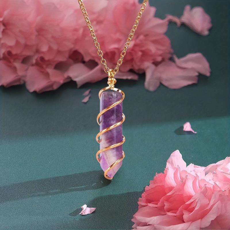 Rose Quartz Hexagonal Stone Pendant Necklace