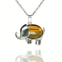 Elephant Denier Ellipse Crystal Pendant Necklace