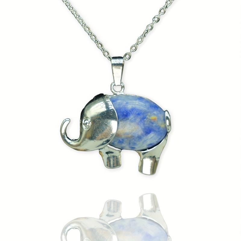 Elephant Denier Ellipse Crystal Pendant Necklace