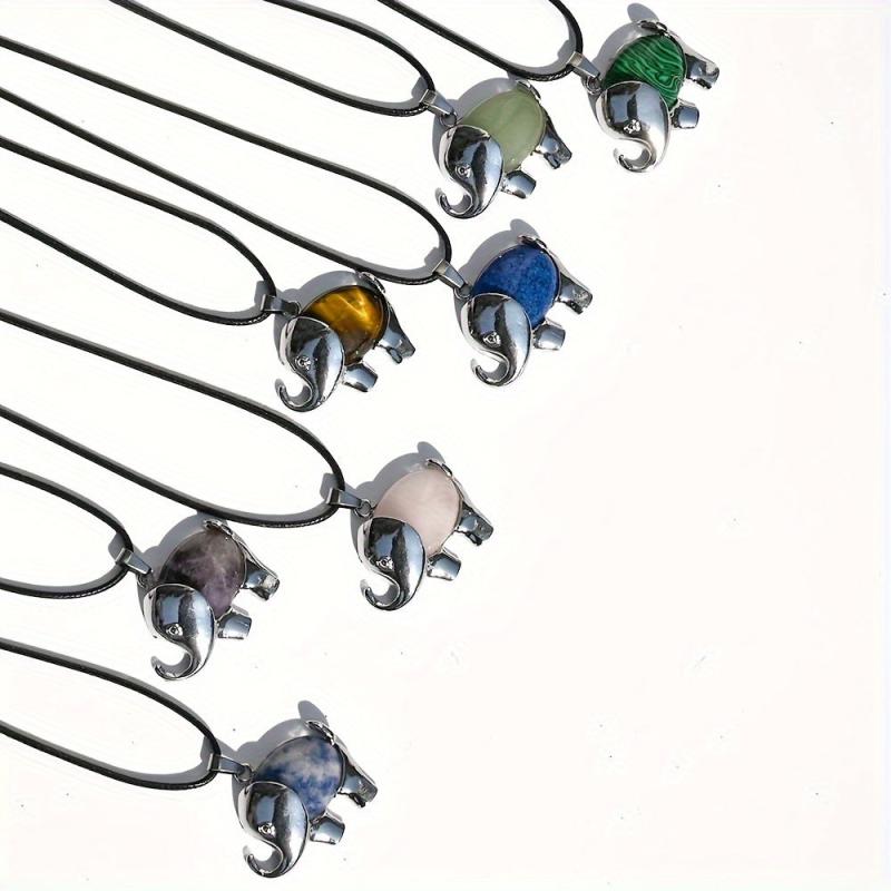 Elephant Denier Ellipse Crystal Pendant Necklace