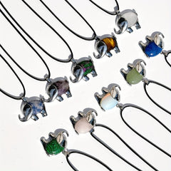 Elephant Denier Ellipse Crystal Pendant Necklace