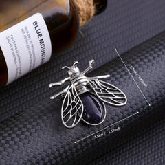 Natural Crystal Bee Insect Brooch Pendant Reiki Healing DIY Jewelry