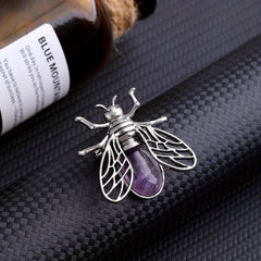 Natural Crystal Bee Insect Brooch Pendant Reiki Healing DIY Jewelry
