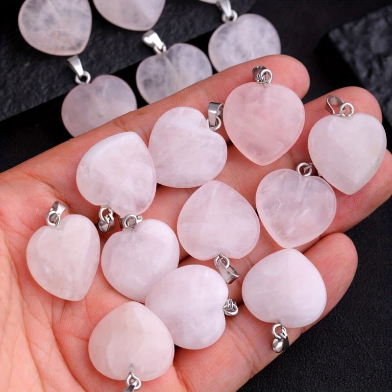 Natural Stone Powder Crystal Heart Necklace Pendant DIY Accessories