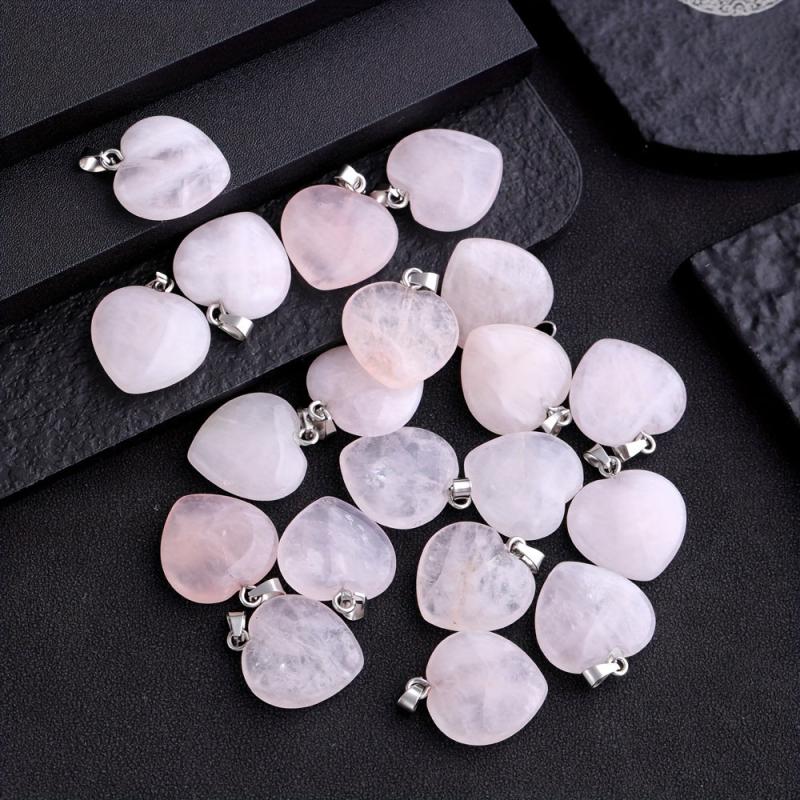 Natural Stone Powder Crystal Heart Necklace Pendant DIY Accessories
