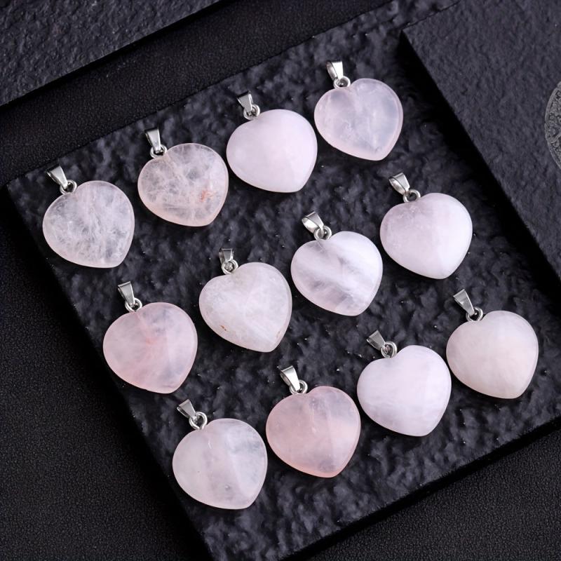 Natural Stone Powder Crystal Heart Necklace Pendant DIY Accessories