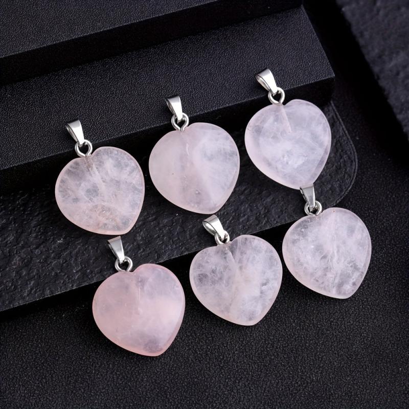 Natural Stone Powder Crystal Heart Necklace Pendant DIY Accessories