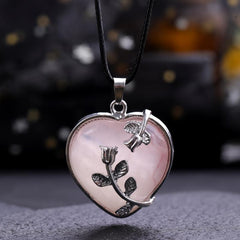 Natural Stone Pendant Tulip Love Healing Crystal Necklace DIY Jewelry