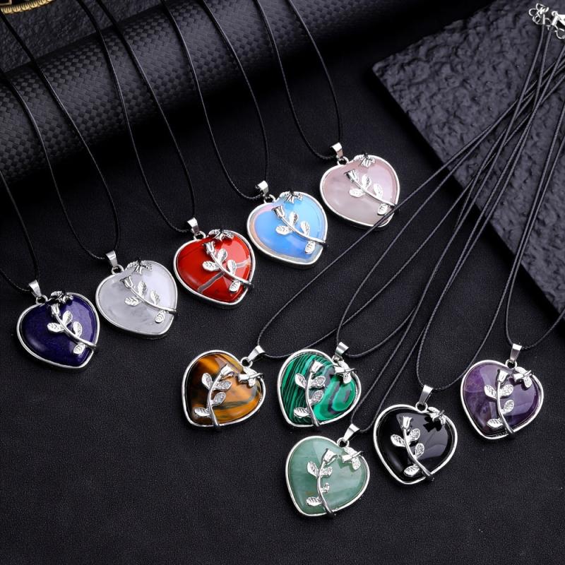 Natural Stone Pendant Tulip Love Healing Crystal Necklace DIY Jewelry