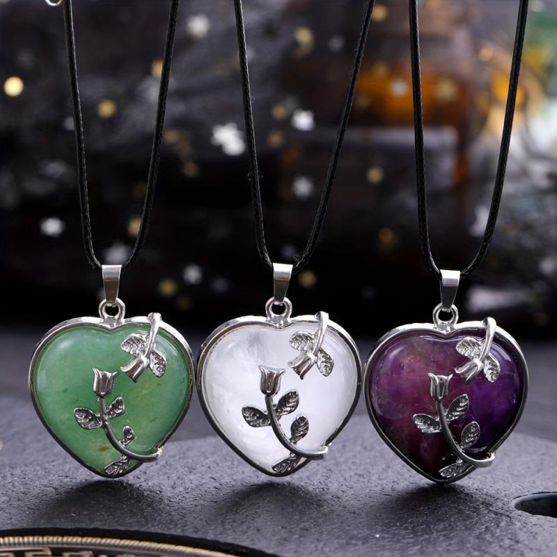 Natural Stone Pendant Tulip Love Healing Crystal Necklace DIY Jewelry